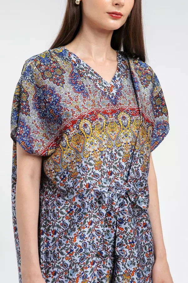 MINIMAL - Humaira - Kaftan V Neck Motif Etnik - Navy Warna Navy