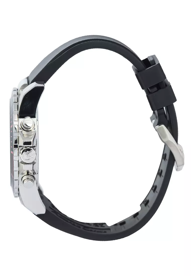 Alexandre Christie - Jam Tangan Chronograph Pria - Silver Case Black Rubber Strap - 6141MCRSSBARG