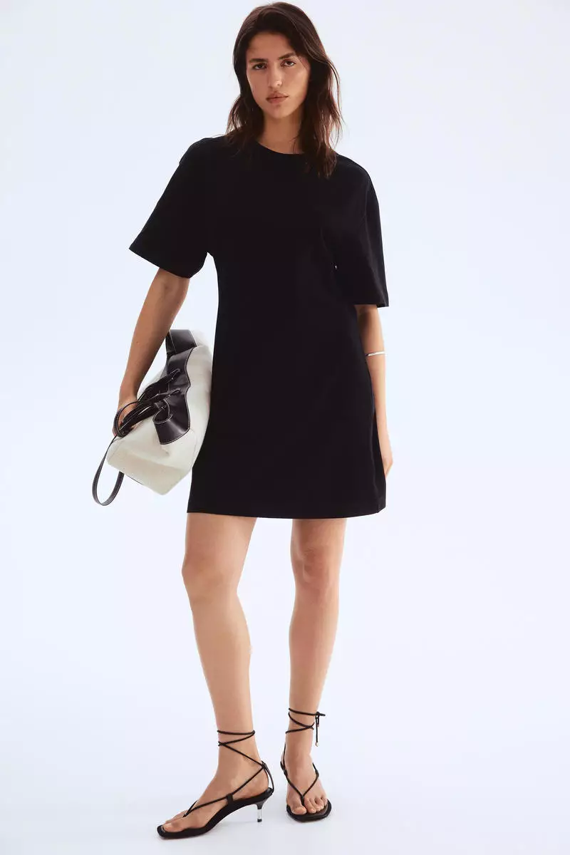 black t shirt dress h&m Buy Waisted T-shirt 2026 Online Color:Ivory/Almond/Nude 18 Best Backless Bras, 3T Hourglass cotton shirt dress in soft