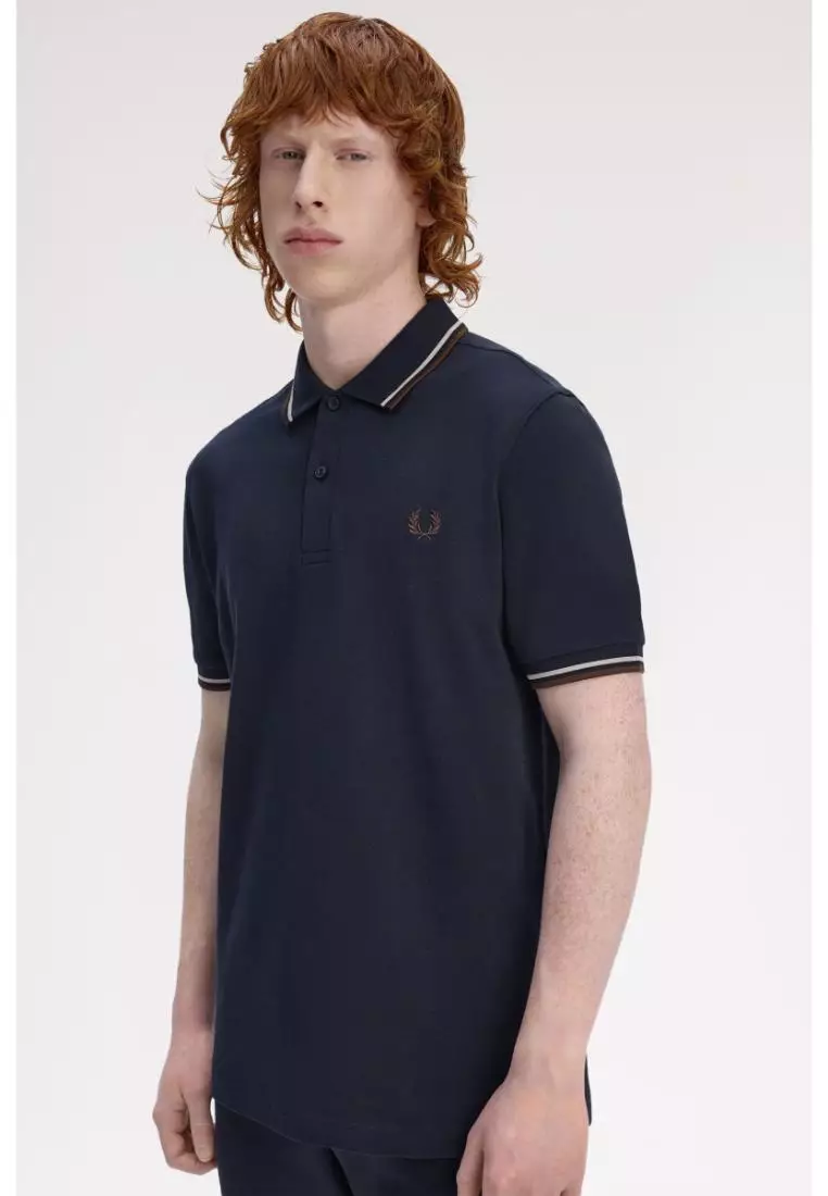 Fred Perry M3600 Twin Tipped Fred Perry Shirt (Navy / Warm Oat / Burnt Tobacco)