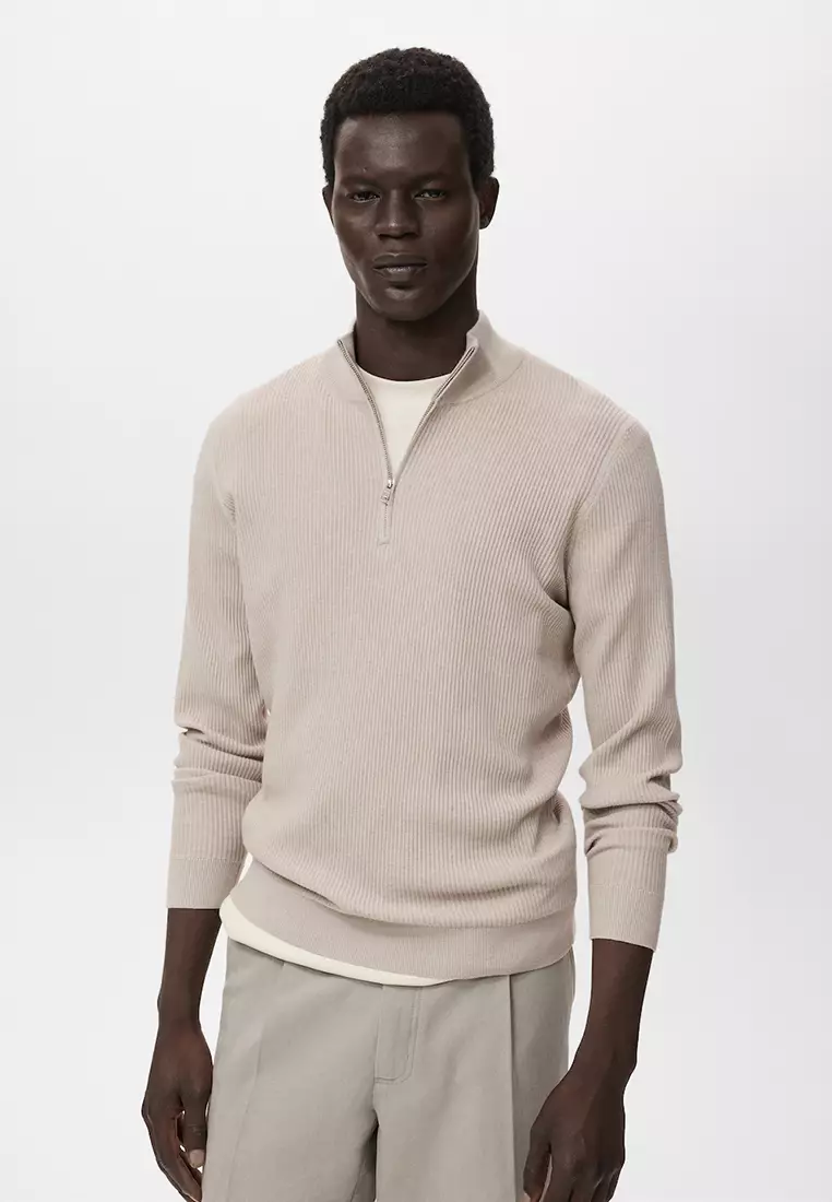 Ribbed Sweater With Zip Neck