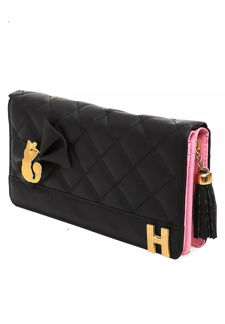 Dive Dompet Panjang Wanita Cat Ribbon Wallet Casual Many Slot Material Kulit Leather ORIGINAL - Black