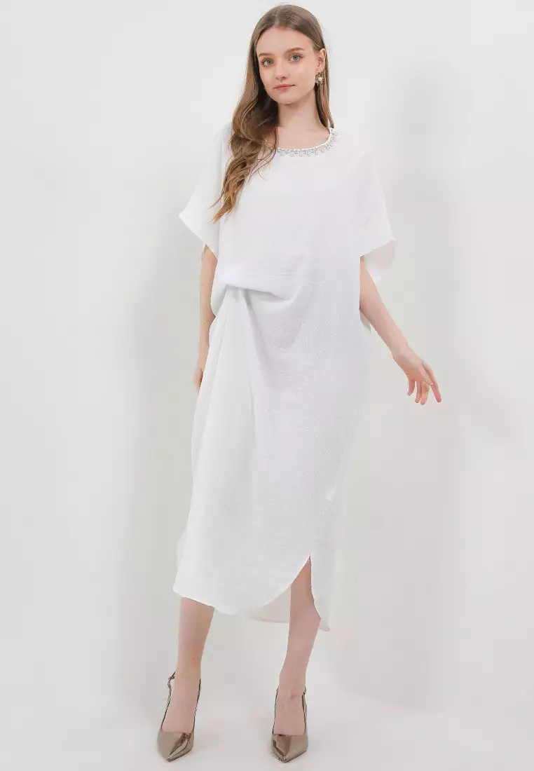 Texture Ruched Kaftan With Pin