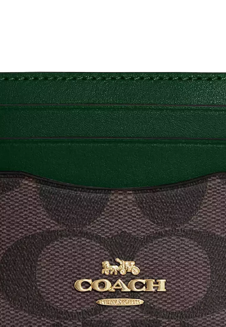 Coach Coach Slim Id Card Case In Signature Canvas in Brown/ Dark Pine