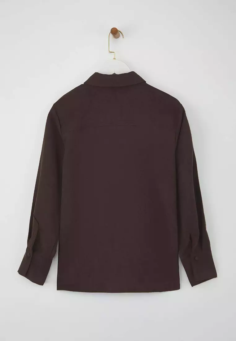 Dark Brown Regular Fit Suede Shirt Twoaw26Go00027
