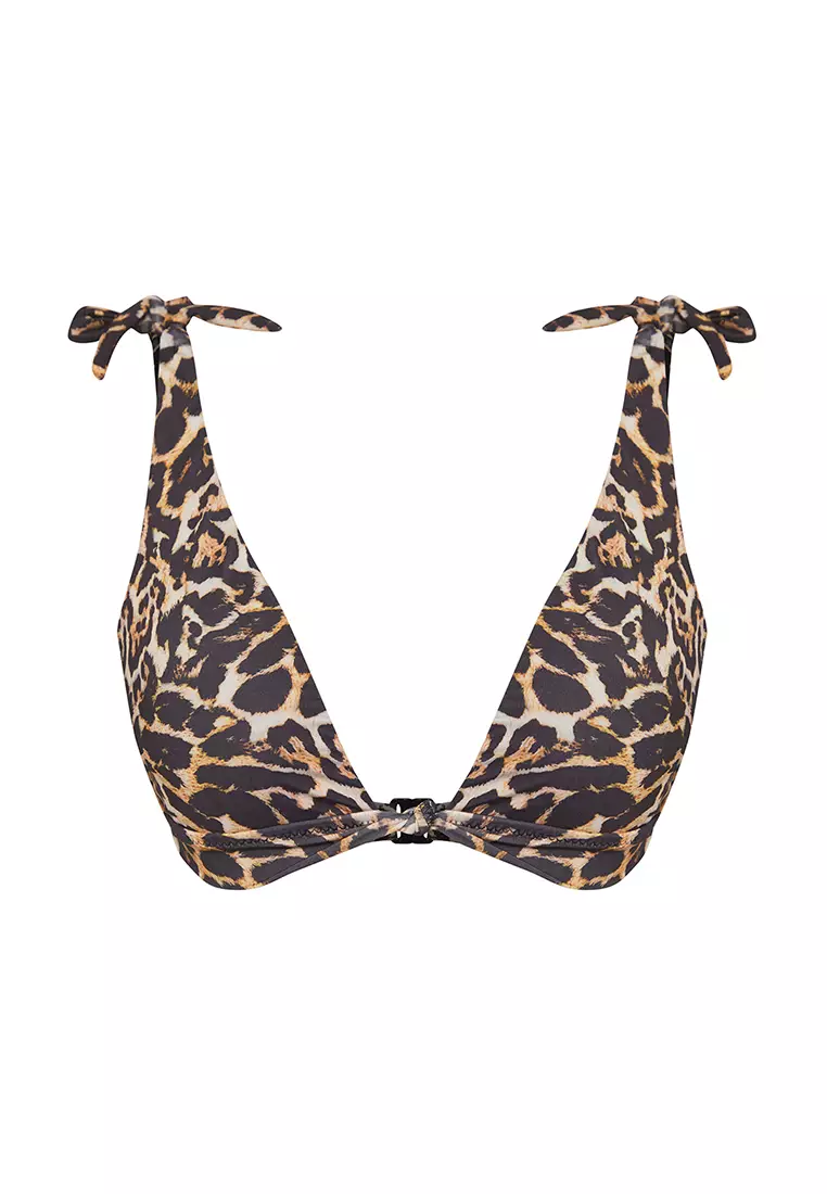Leopard Print Bralette Knotted Core Bikini Top