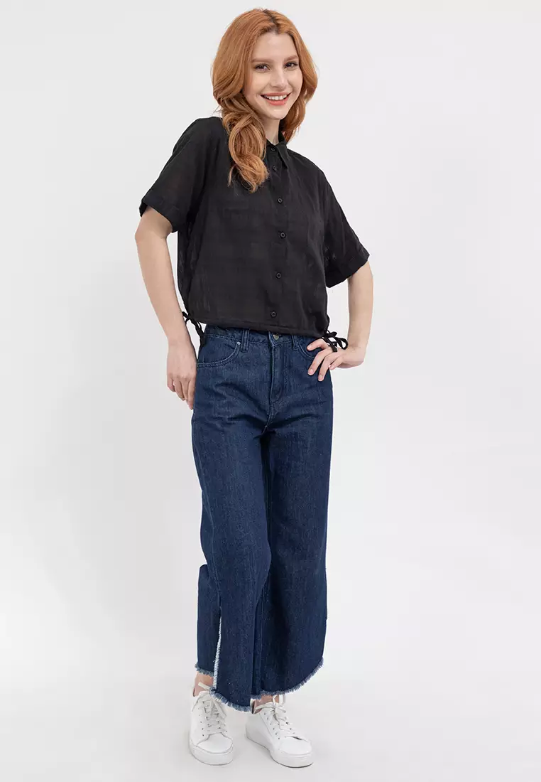 Ladies Tie Hem Button Down