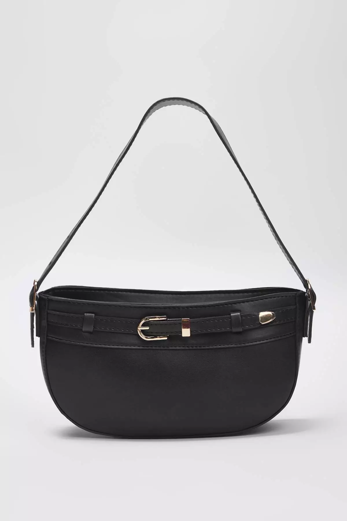 Black Buckle Detailed Women's Mini City Shoulder Bag