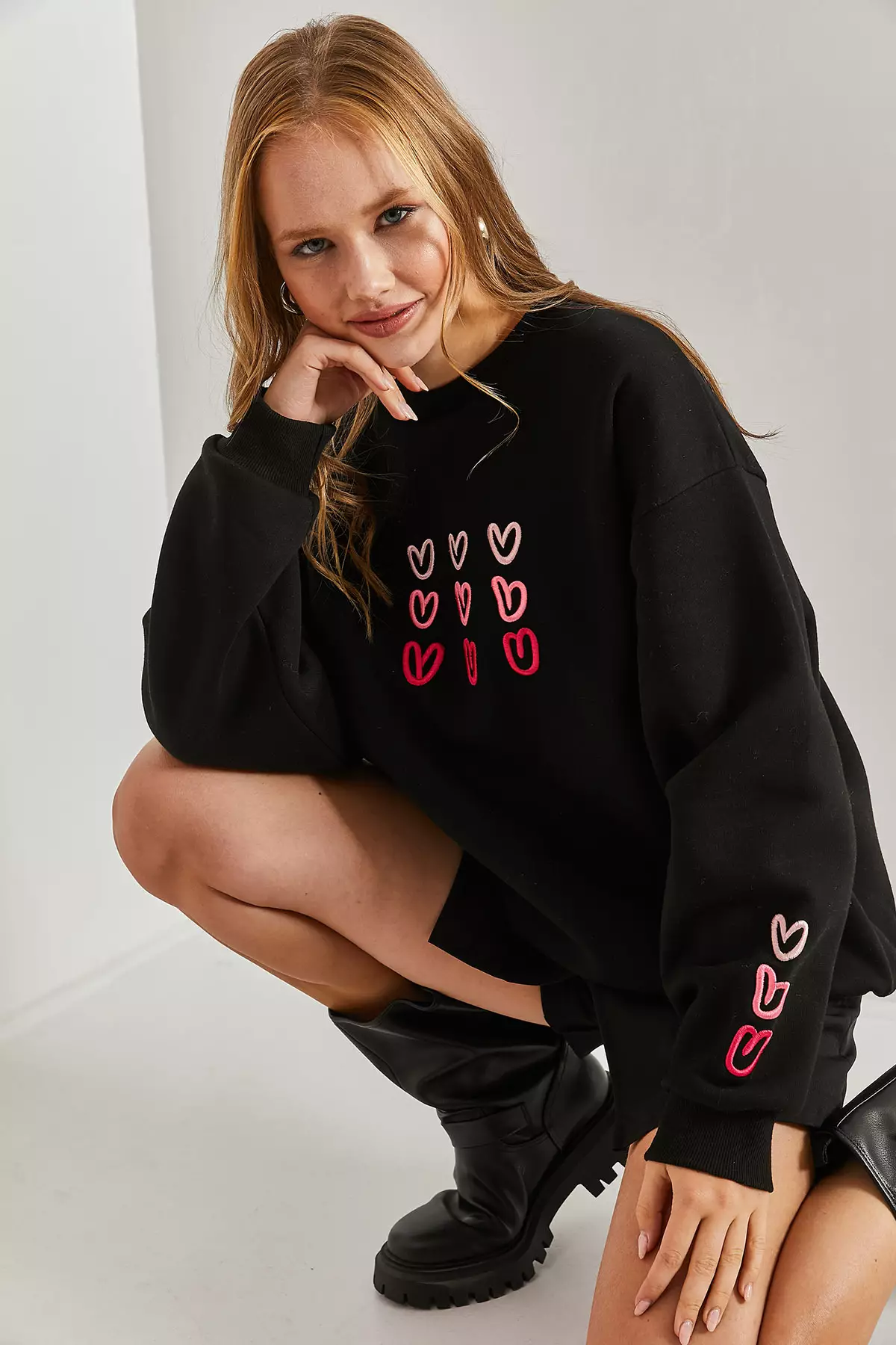Women'S Three Thread Sh Brushed Inside Heart B Printed Sweatshirt 40951011