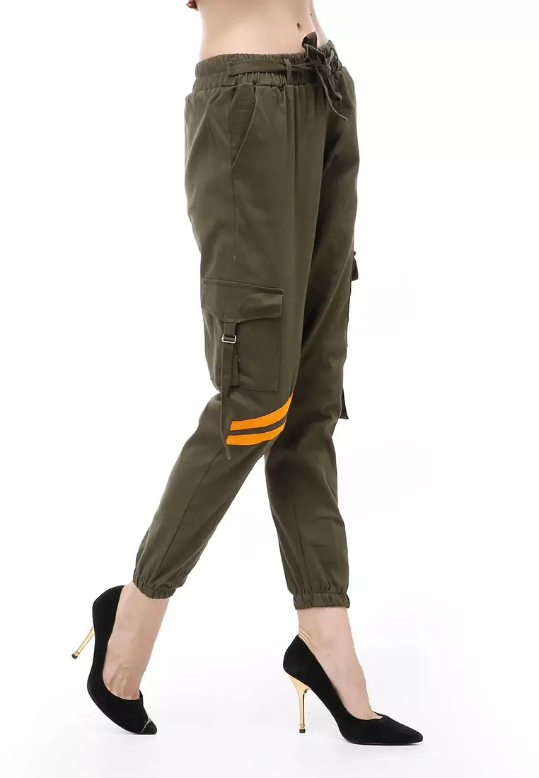 Jourel Celana Panjang Kasual Wanita Jogger Cargo Pants Style Knee Line Material Combed twell Stretch Premium ORIGINAL - Army Green