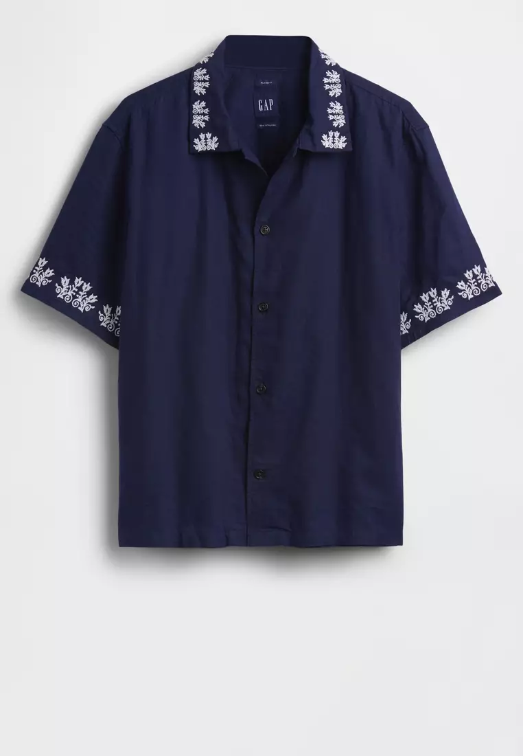 Linen-Cotton Straight-Hem Shirt
