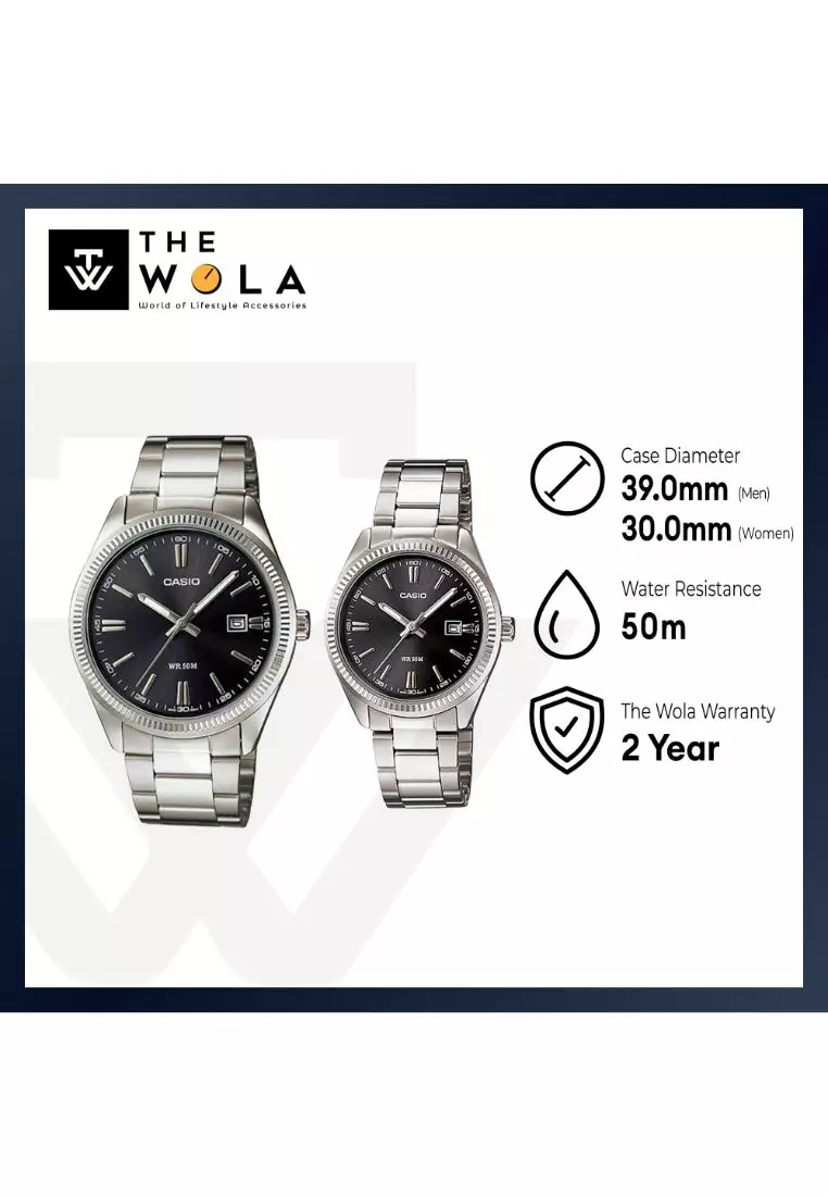Couple Analog Watch MTP/LTP-1302D-1A1 Silver Stainless Steel Strap