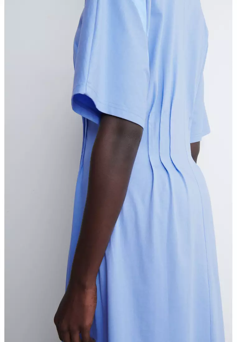 PINTUCKED COTTON MIDI DRESS