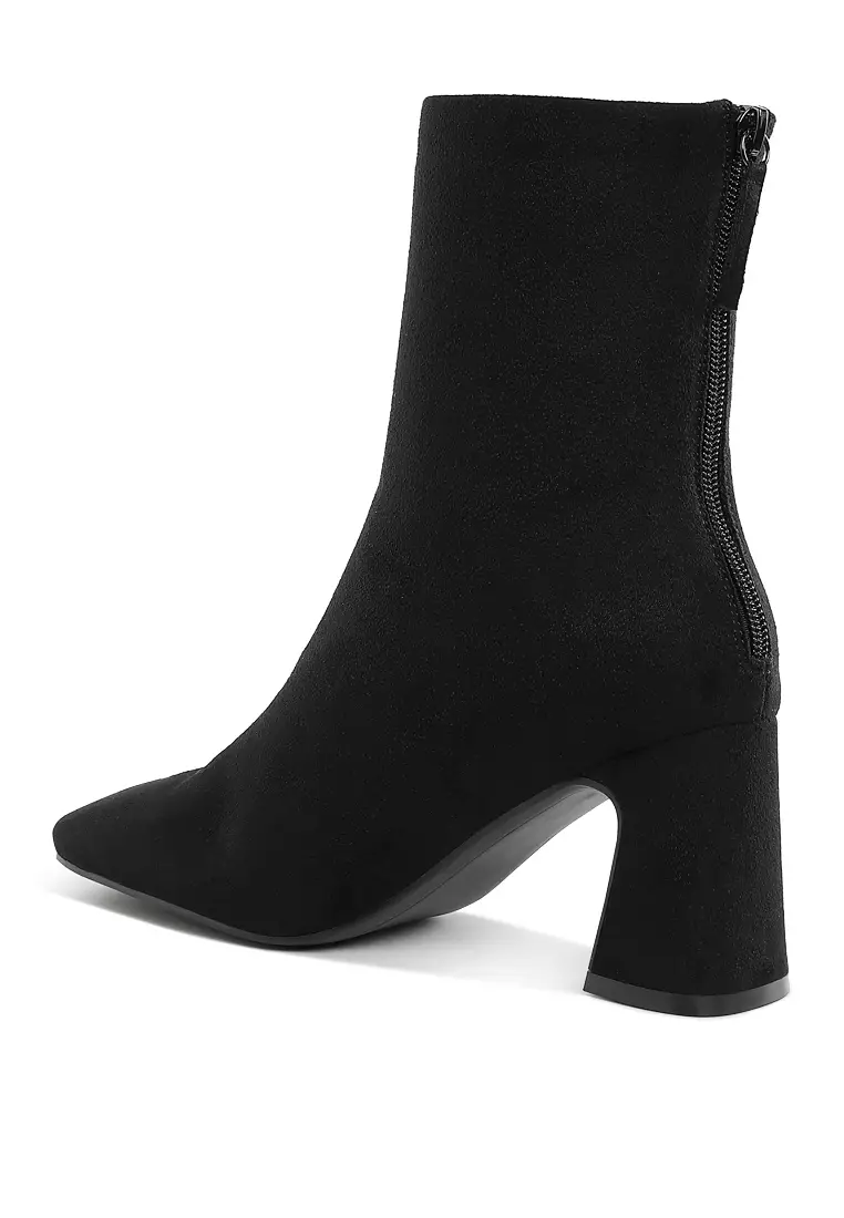 Square Toe Microfiber Ankle Boots in Black