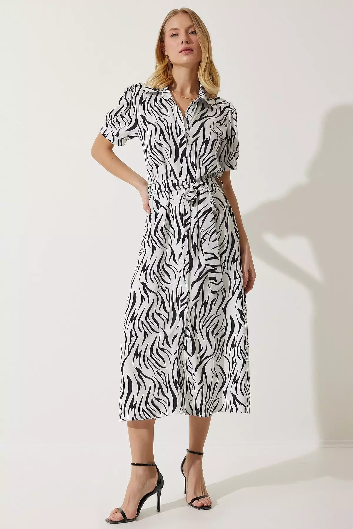 Viscose Pattern Midi Shirt Dress