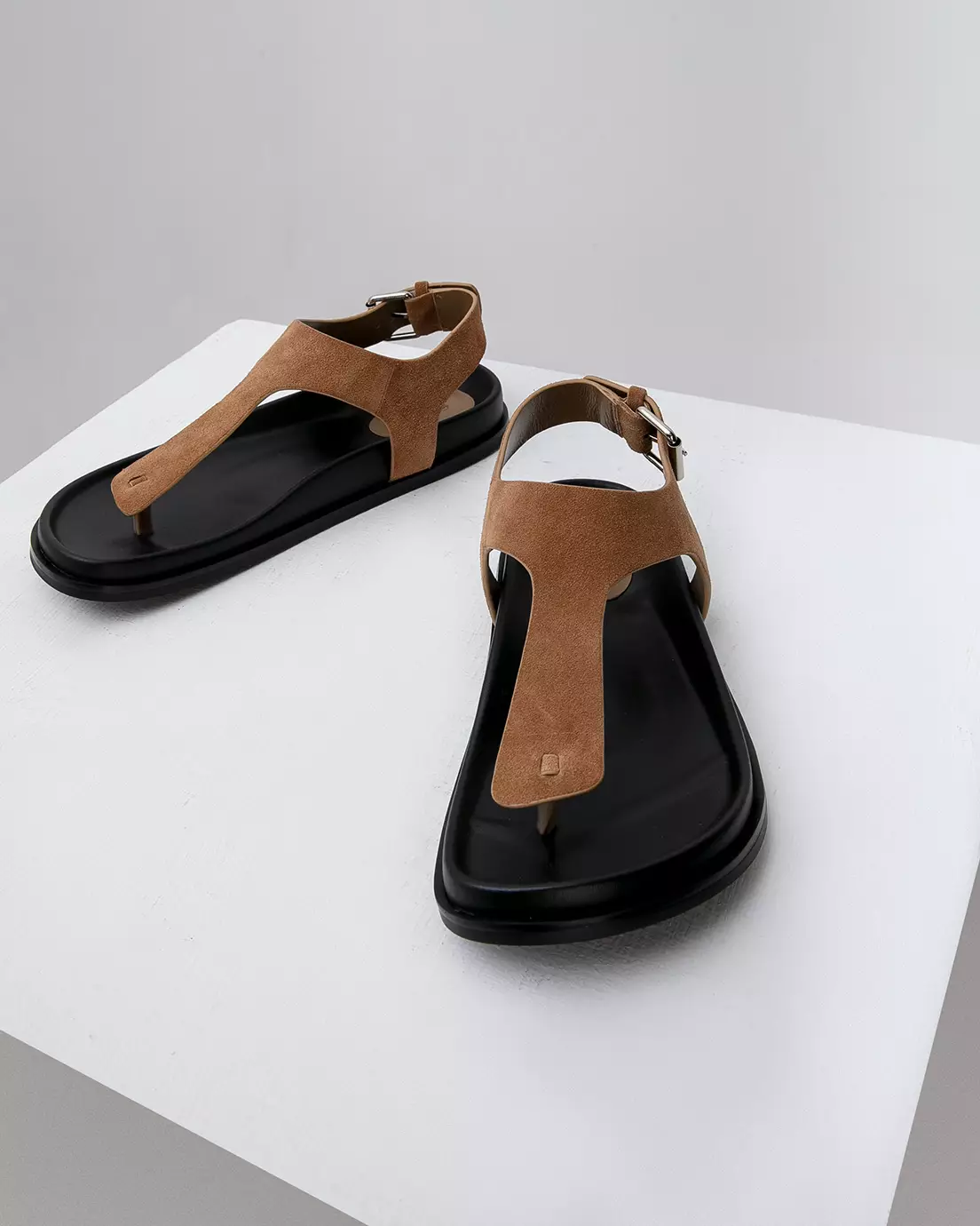 EVIGI Sandal Flat Platform Wanita T-Strap Ankle Strap Beige