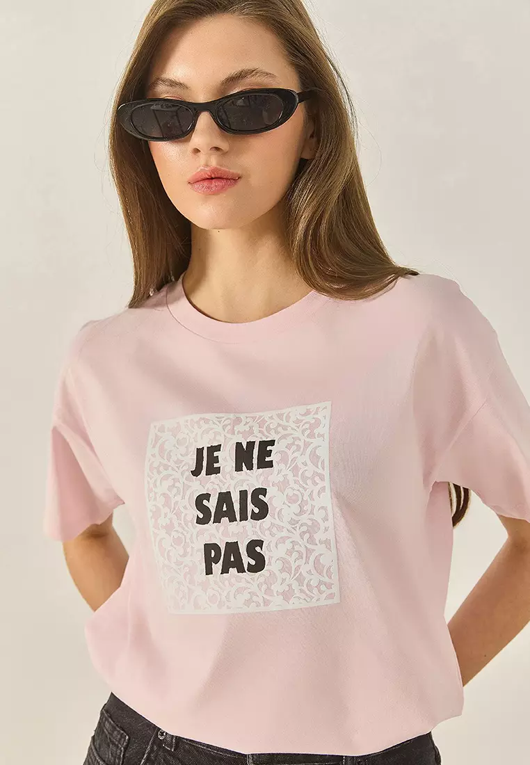 Women's Crew Neck Short Sleeve Printed Cotton Loose T-Shirt 5447 60283289