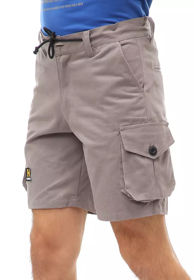 Rishham Short Pants Celana Cargo Pendek Kasual Pria Material Cotton Twill ORIGINAL - Light Gray