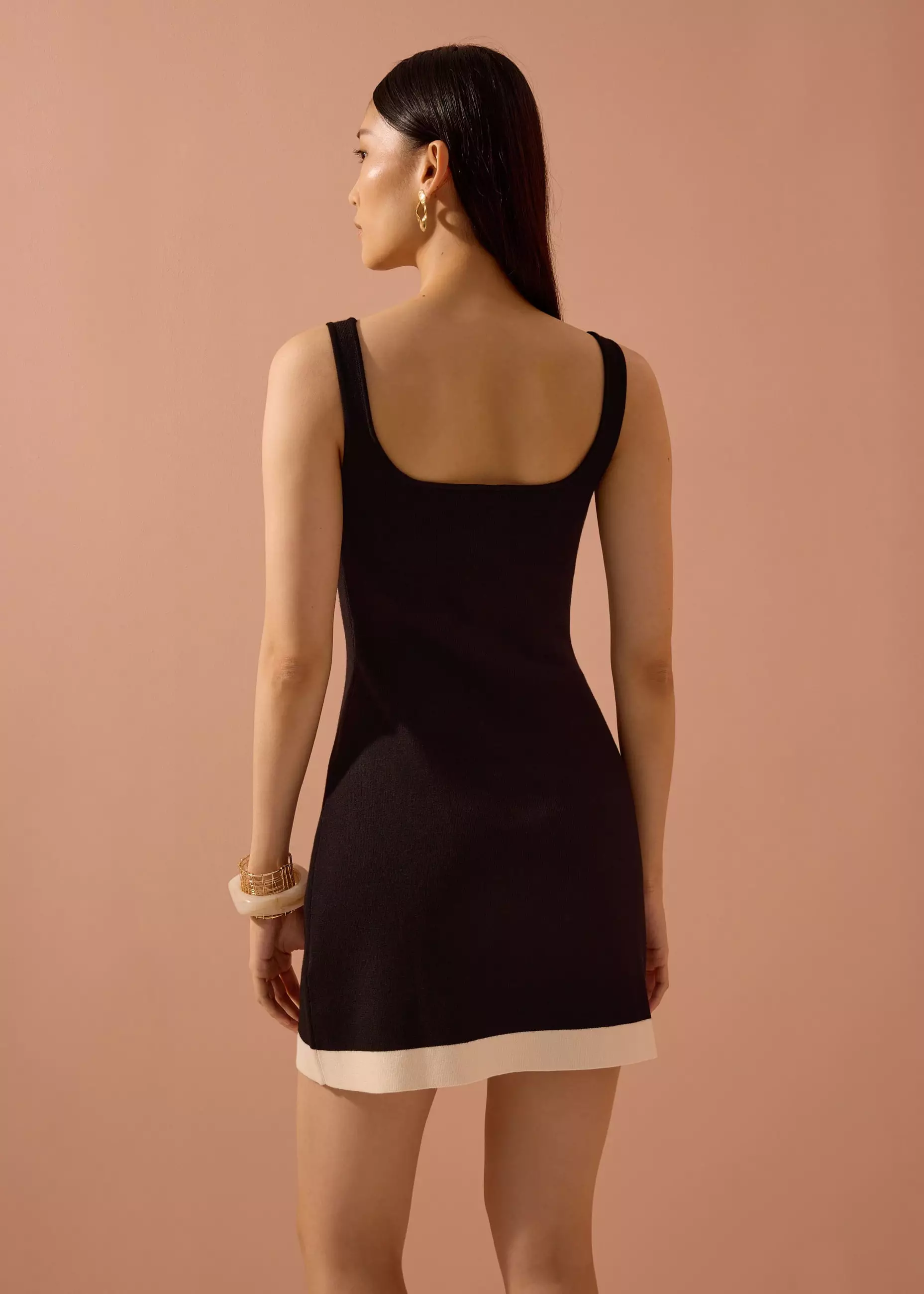 Dress Wanita - Contrast Knit A-Line Mini Dress