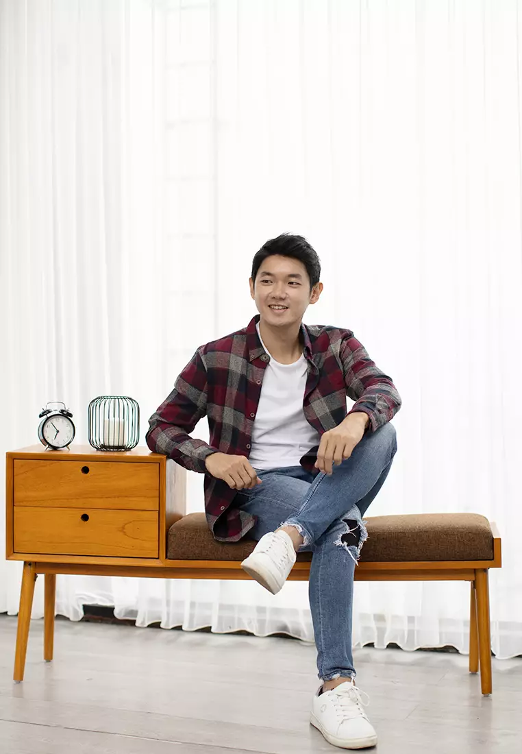 Kemeja Flannel tangan panjang cotton oxcon Maroon Navy