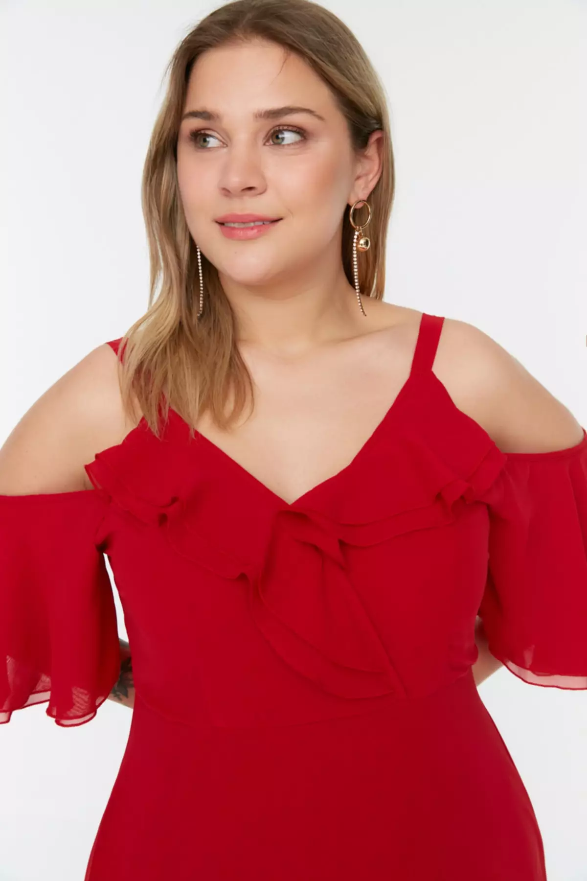 Buy Trendyol Plus Size Red Woven Double Breasted Chiffon Evening