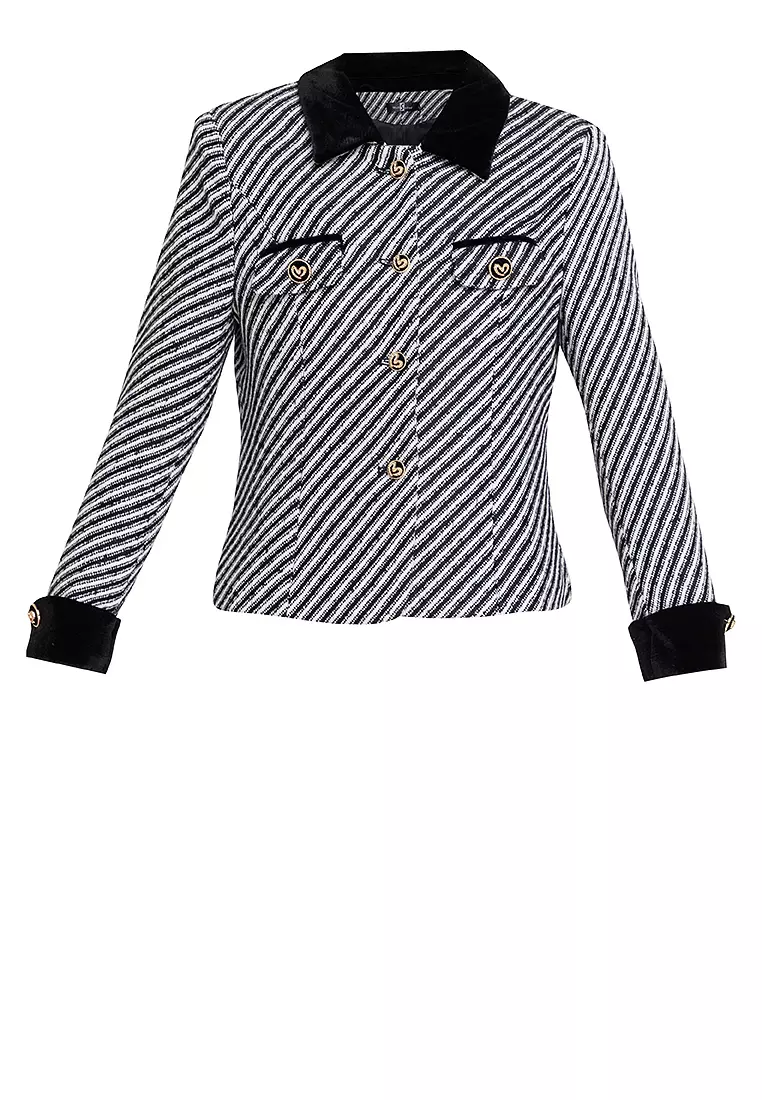 Diagonal Stripe Woolen Blazer