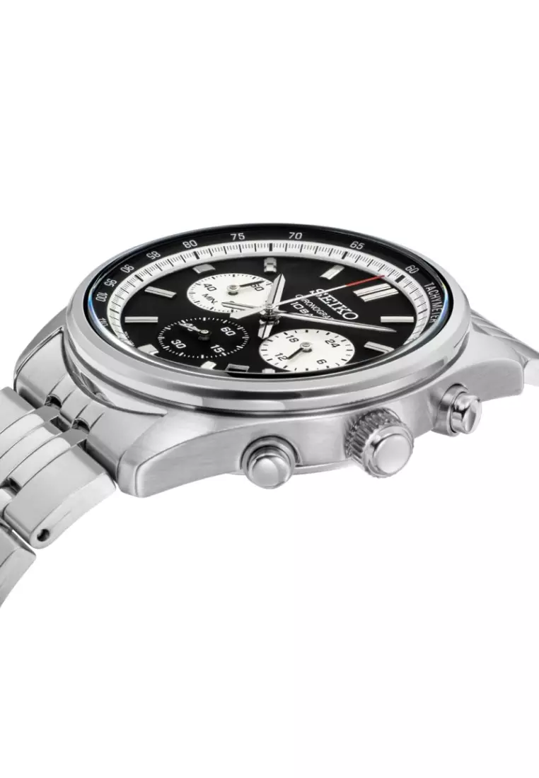Seiko Gent Conceptual Chronograph Black Dial Stainless Steel Band Motor Sports Design Quartz Watch SSB429P1