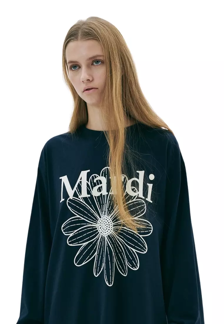 Unisex Tshirt Long Sleeve Flowermardi - Navy Ivory