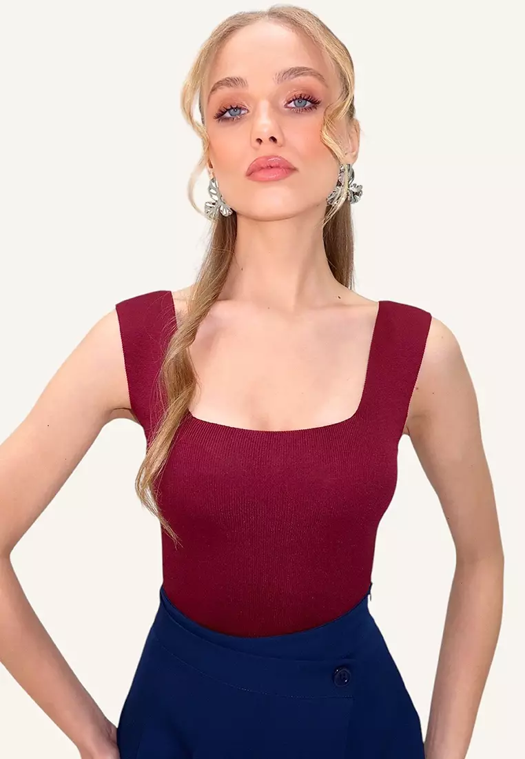 Square Neck Slim Mercerized Blouse