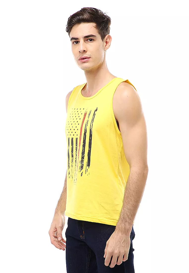 Agies Pakaian Dalam Pria Tank Top Singlet Flag Motive Material Cotton ORIGINAL - Yellow