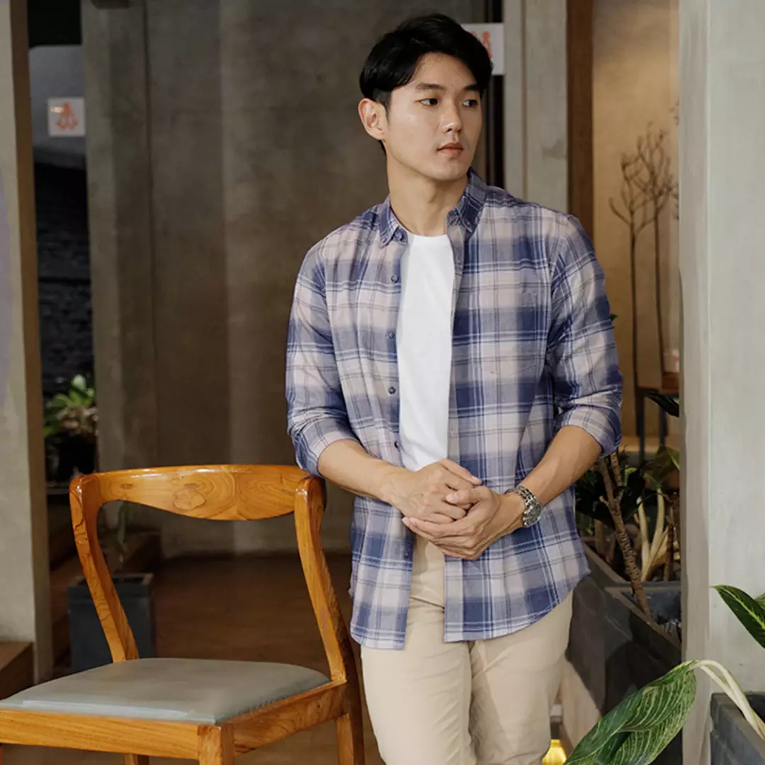 NEW Kemeja Authentic Flannel Cotton Khakis Blue Jeans