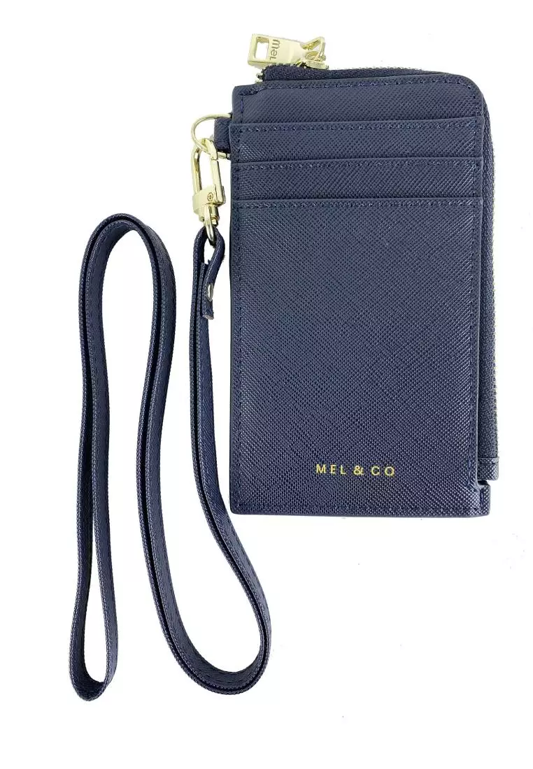 Double You Card holder Black soft calfskin & navy blue boxcalf