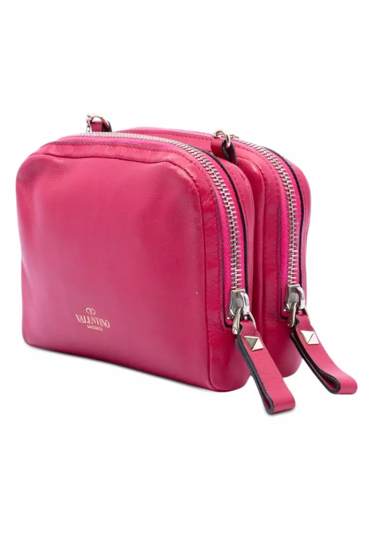 Pre-Loved Valentino Leather Rockstud Double Zip Chain Crossbody