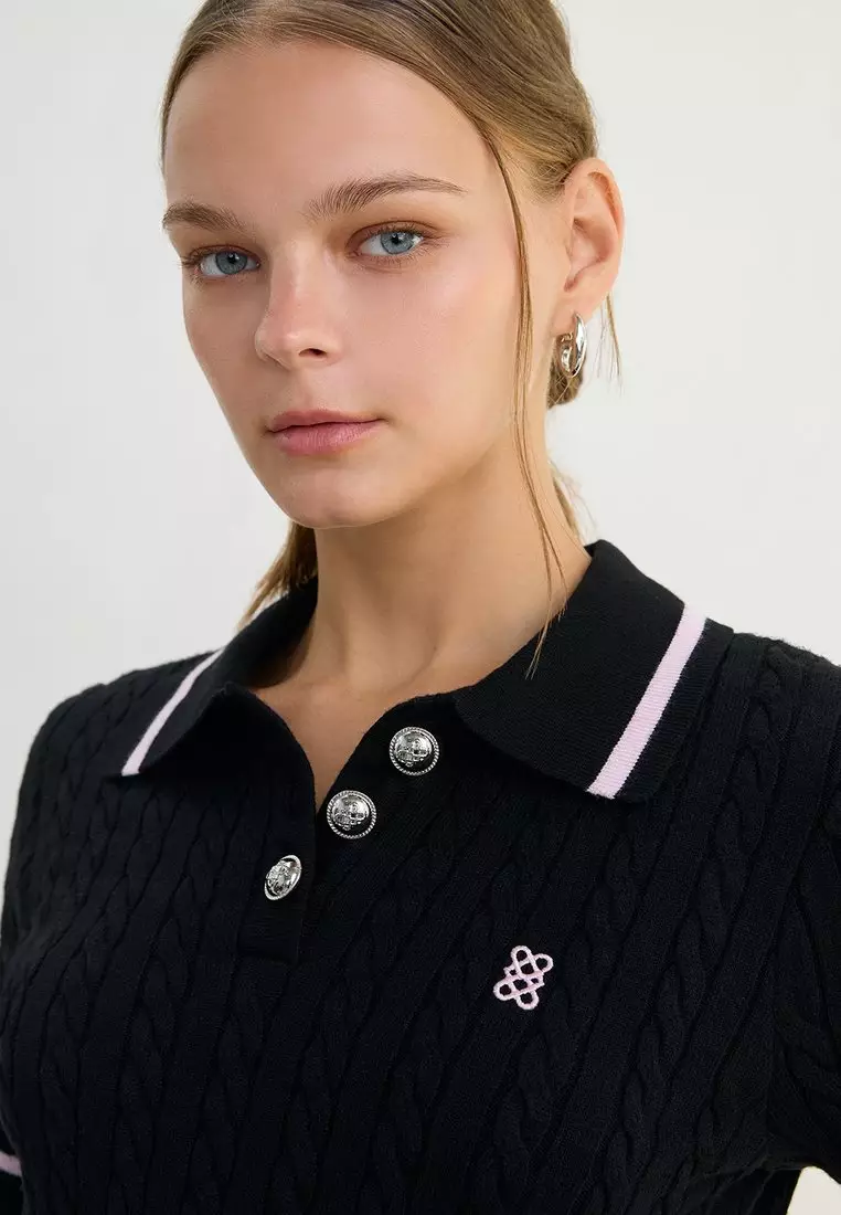 Knitted Polo - Black/Pink