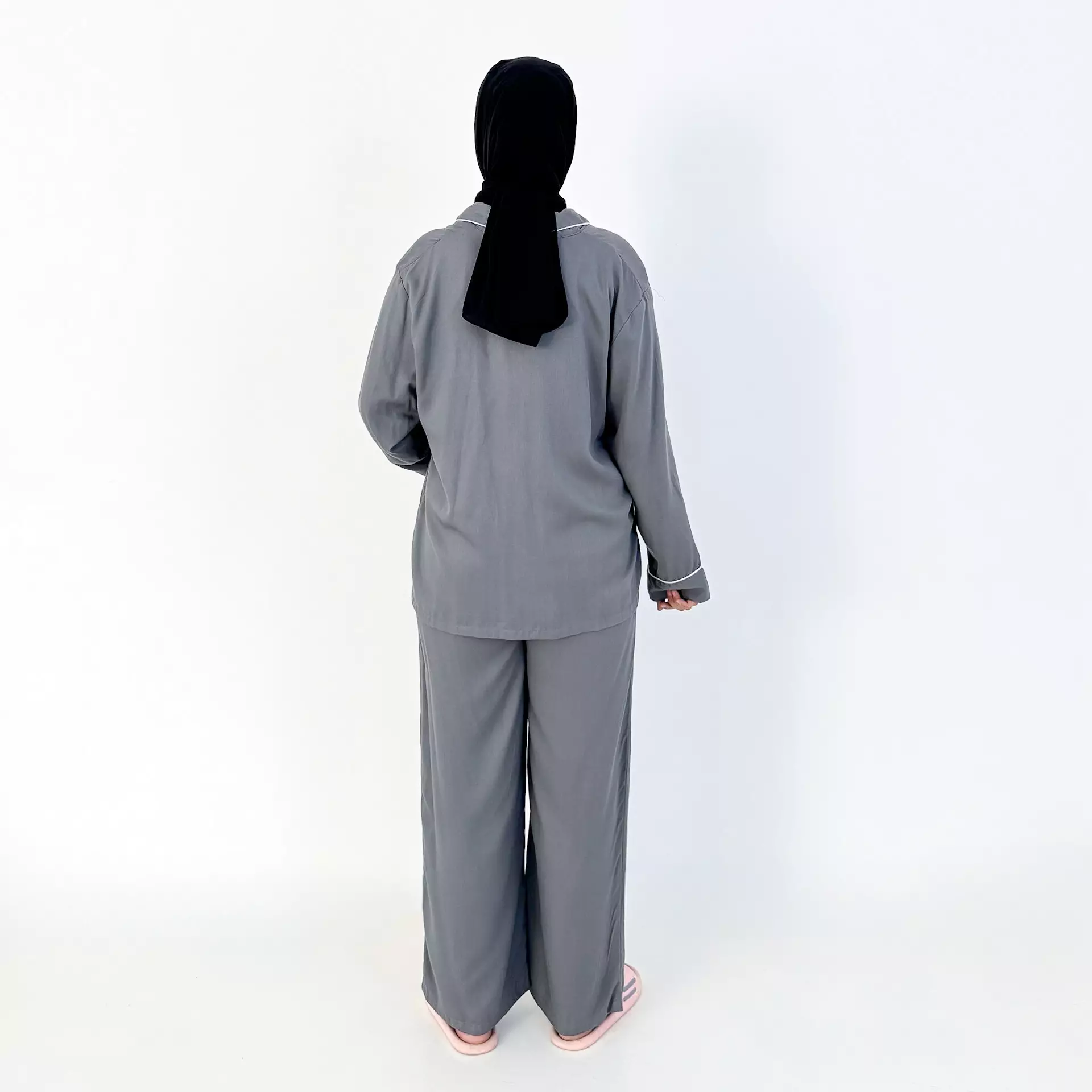 Pyjama Cotton Basic [ABU ABU] SIZE M-XXL Baju Tidur Long Sleeve Long Pants Sleepwear