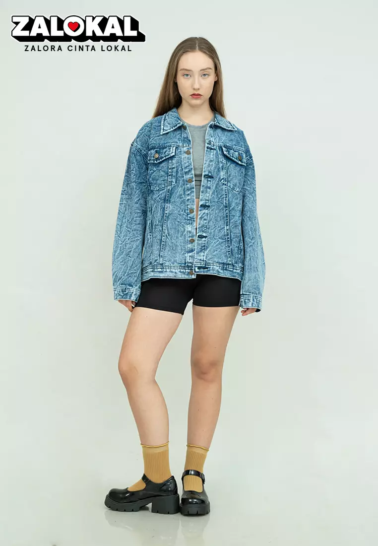 Jaket Jeans Wanita Polos Tebal Dilan Jaket Denim Biru Pudar A Unisex