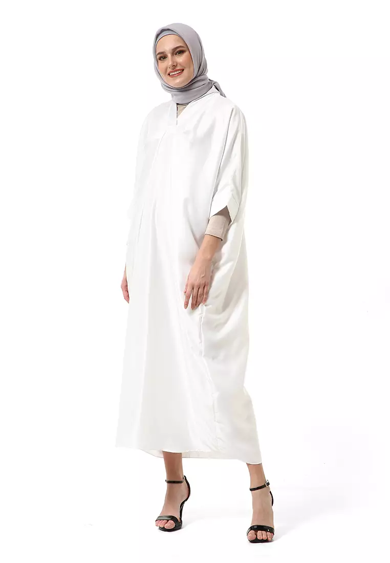 Kahitna Kaftan Pakaian Muslimah Premium Motif Polos High Quality - Putih