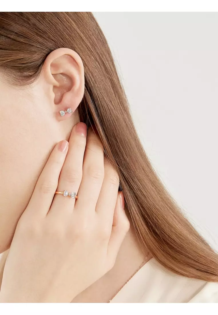 18K White & Rose Gold Stud Earring for Women 93032E (Sold Single Not Pair)