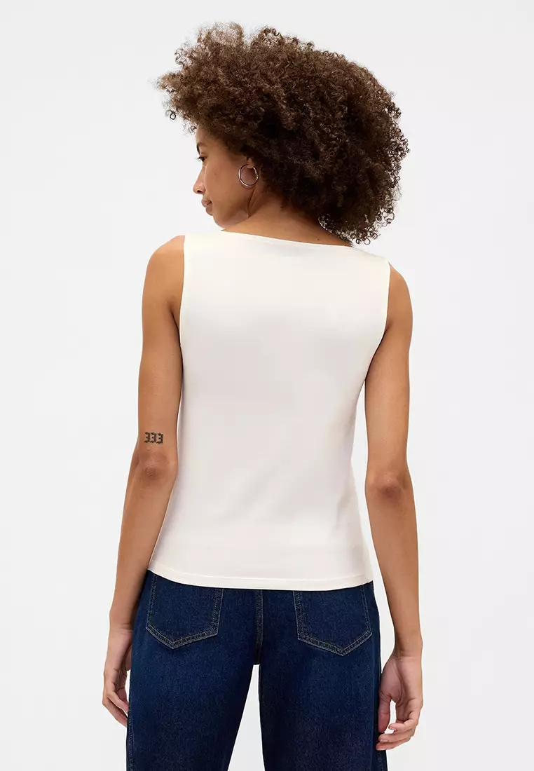 Sleeveless Boat Neck Velour Tank Top