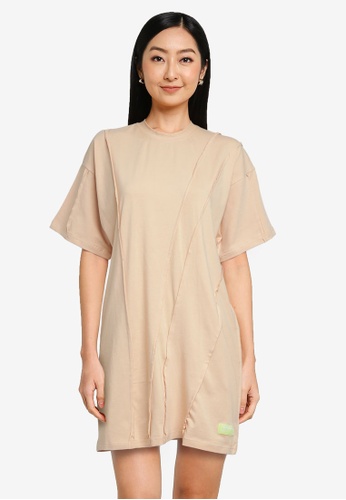 Public Desire beige Seam Detail Oversized T-Shirt Dress 98824AAF885CD7GS_1