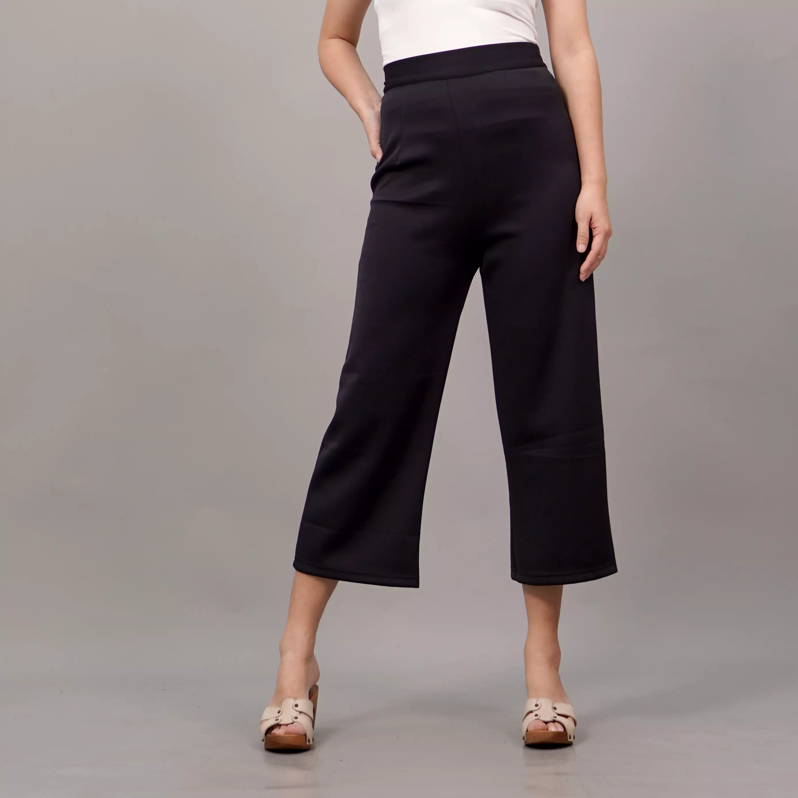  LISA Celana Kulot Hitam Wanita 3/4 Celana Kulot Gaya Korea - HITAM