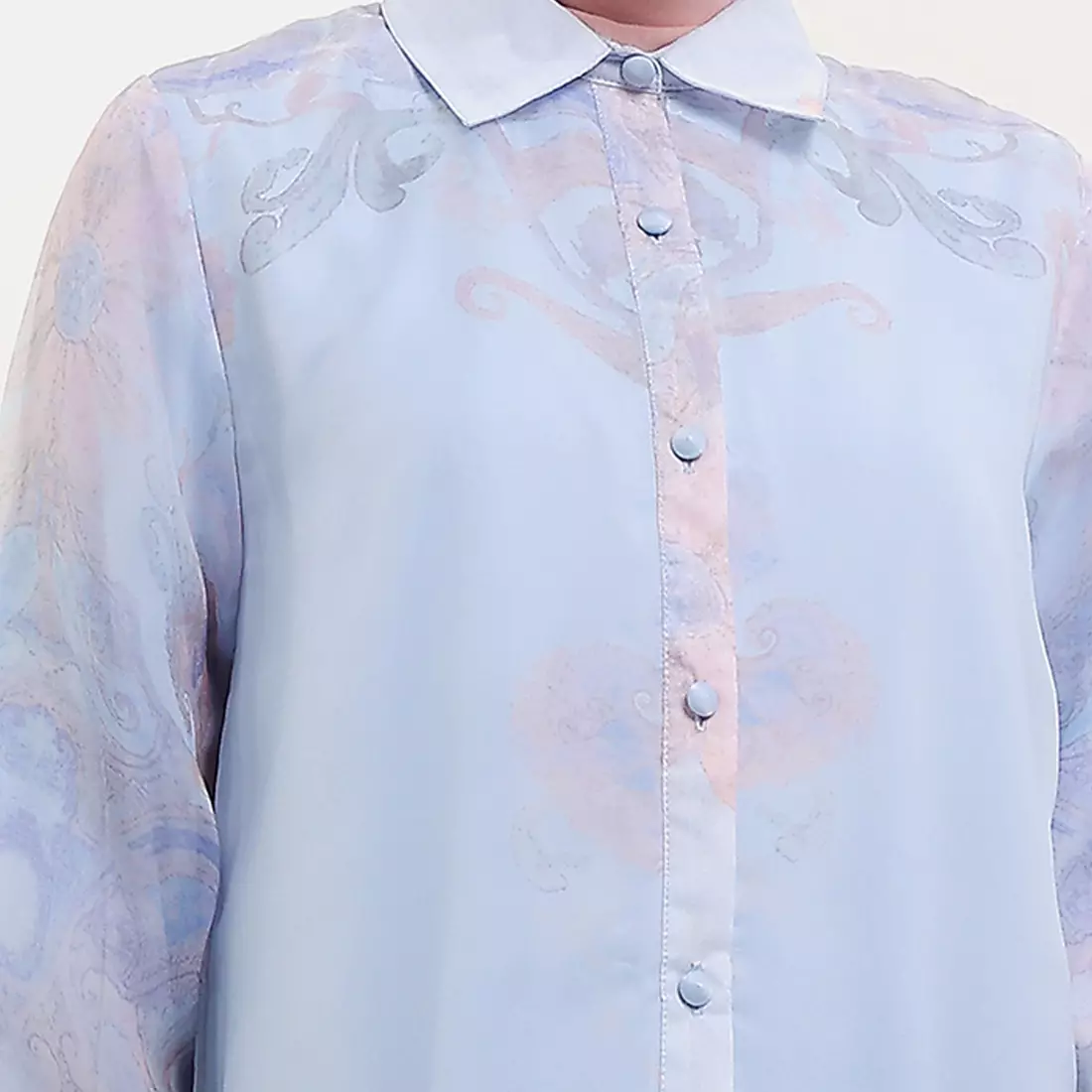 MFMW Elkaira Dress Gamis Satin Biru Motif