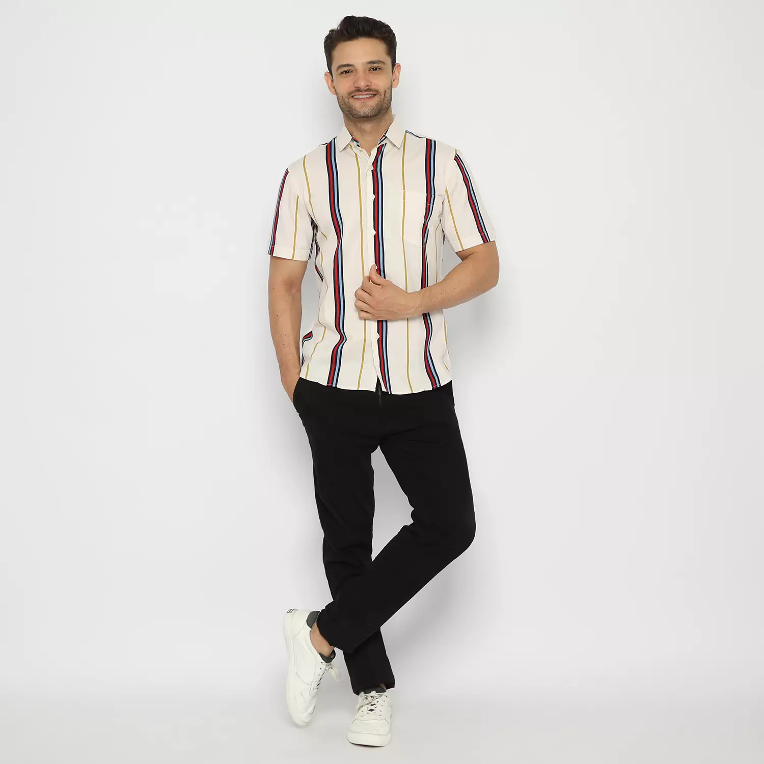 Platini Kemeja Motif Salur Pria Lengan Pendek 131990