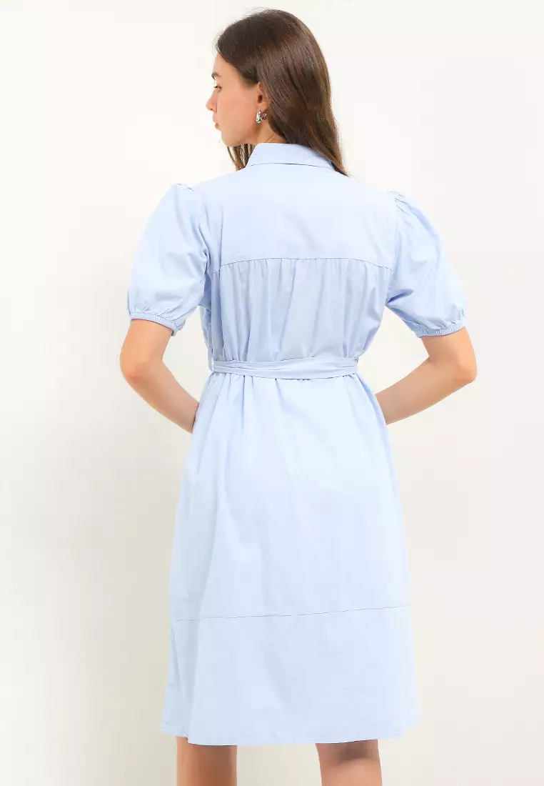 Bestari Denim Shirt Dress With Waist Belt