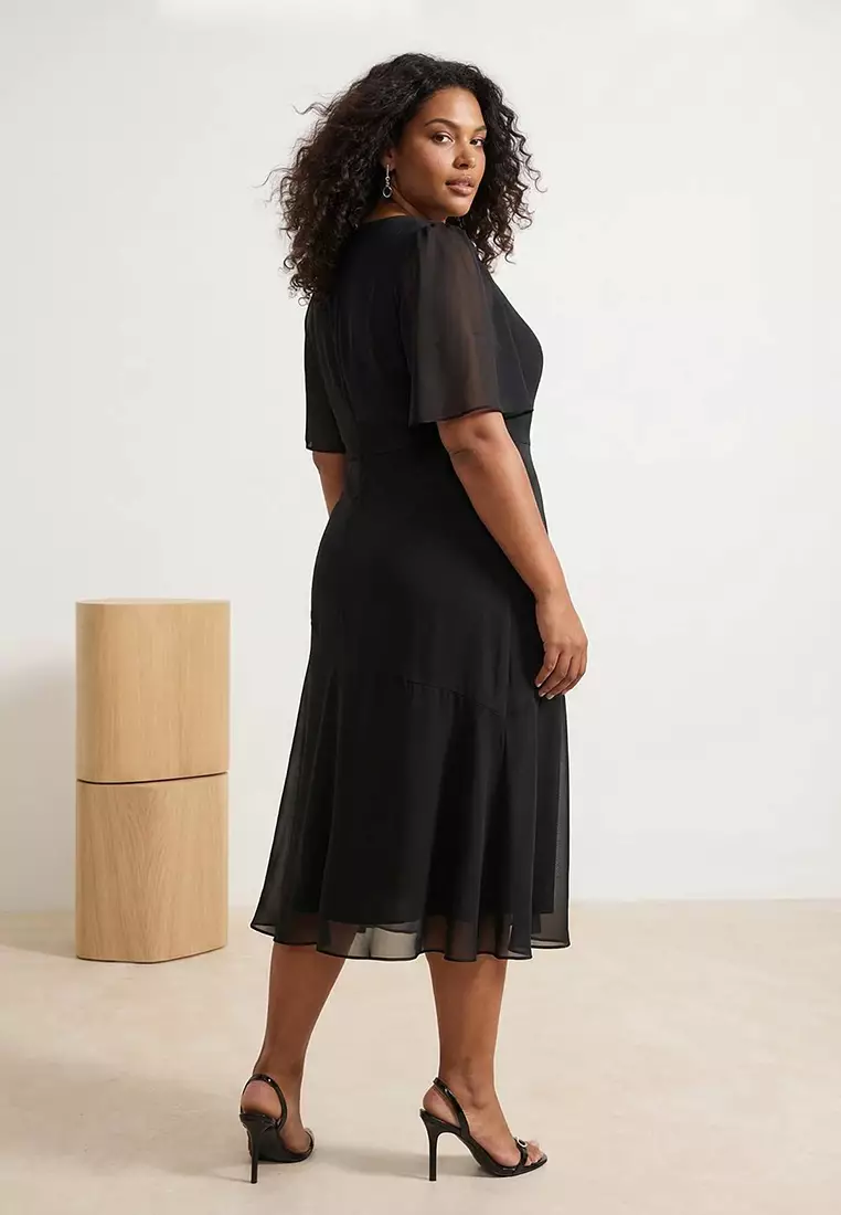 Black Chiffon Woven Plus Size Dress