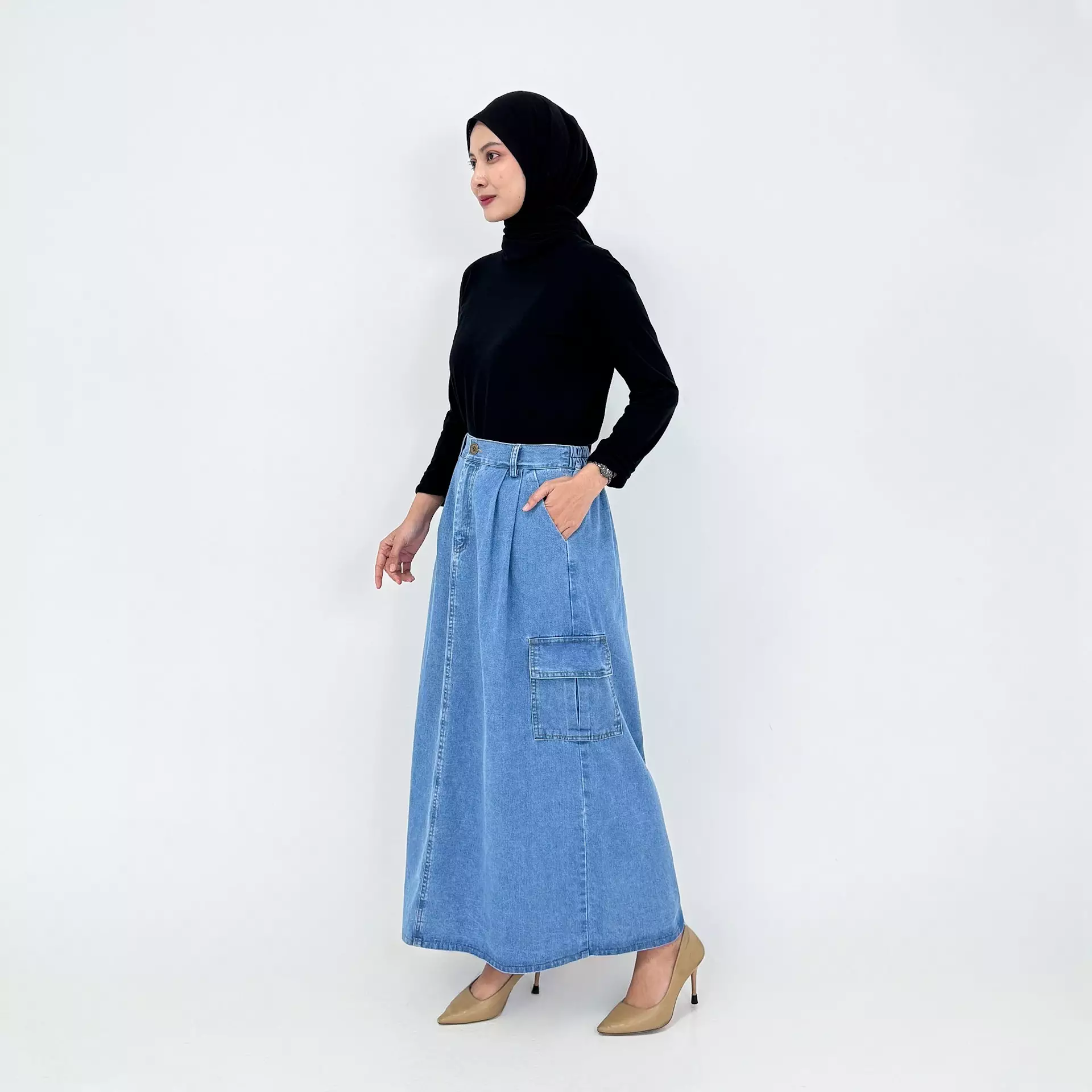 Rok Panjang Jeans Wanita LONG SKIRT DENIM CARGO BASIC
