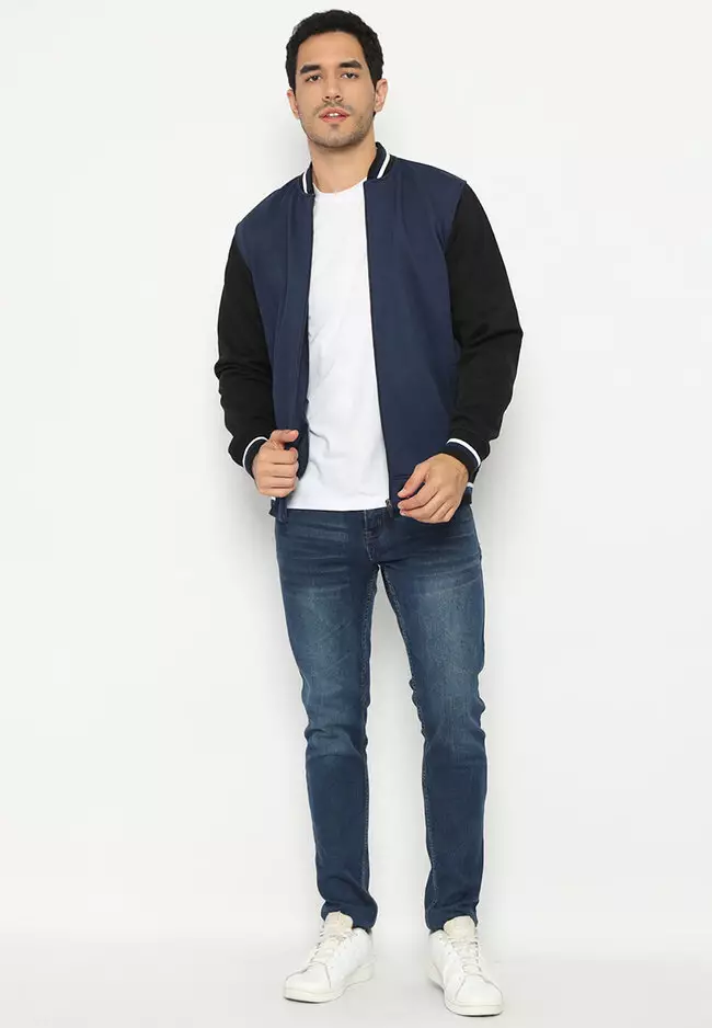 Jaket Bomber Pria - Navy & Black