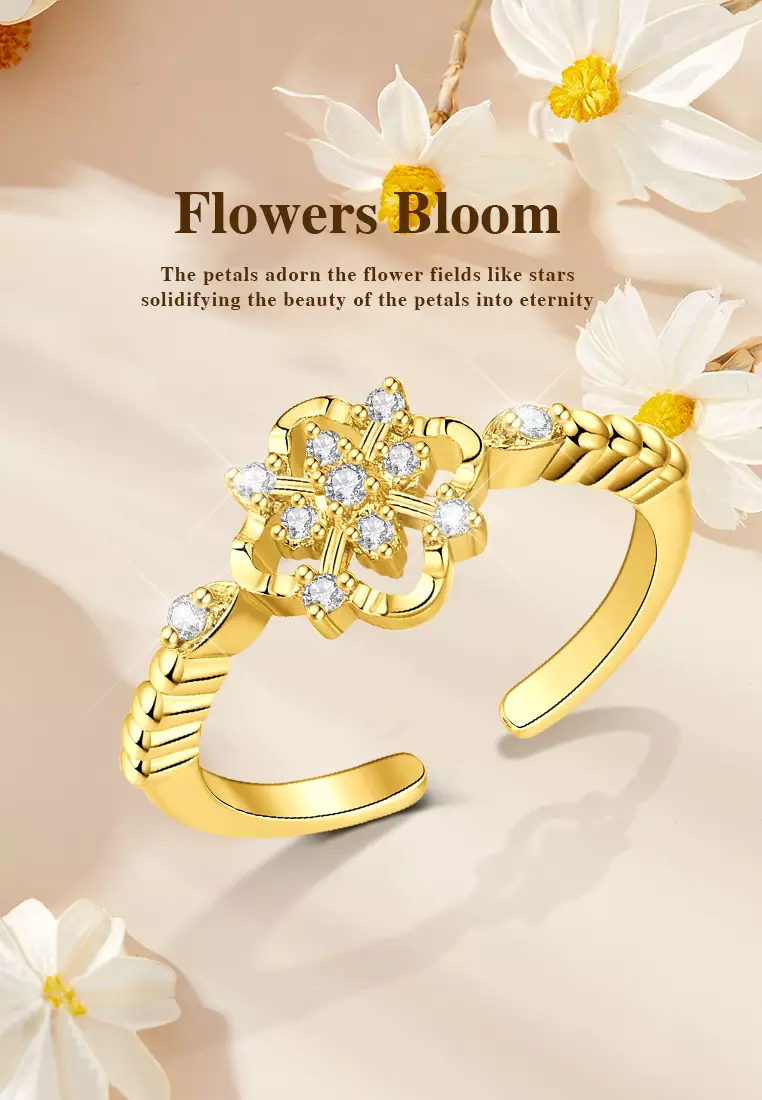 Cincin Wanita Original Flower Bloom  Style Korea Perhiasan Mewah Elegan Cincin Tunangan Cewek Rings