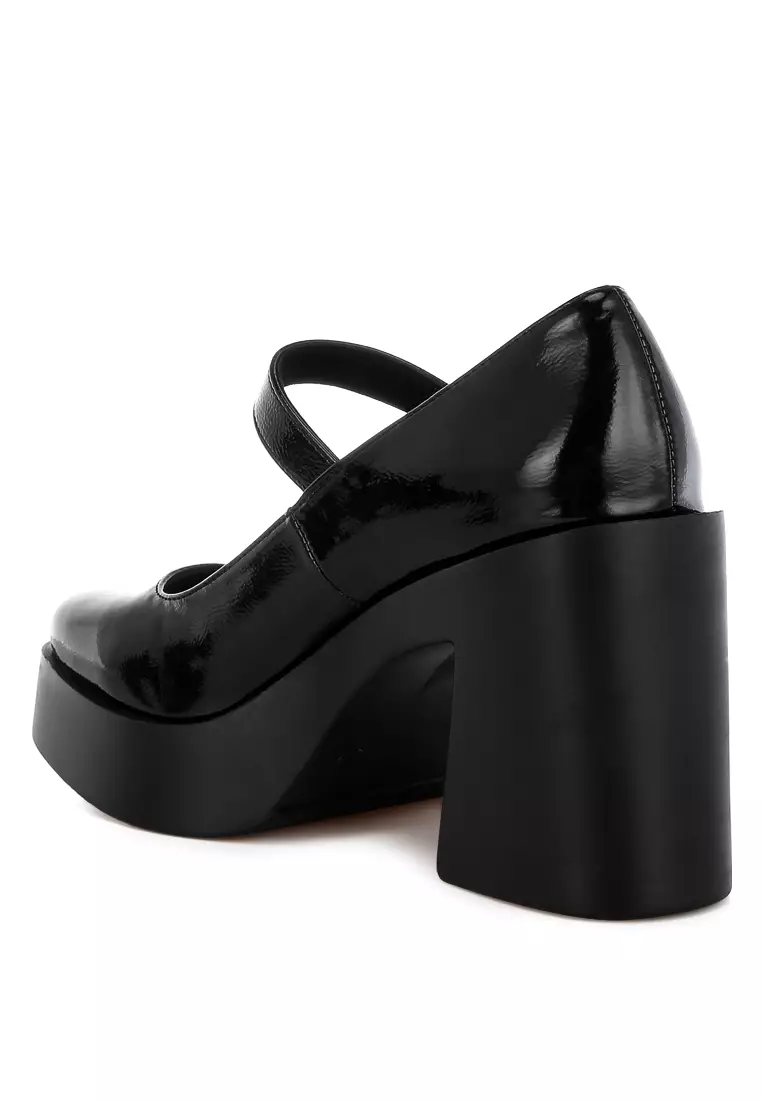 High Heel Mary Jane Sandals in Black