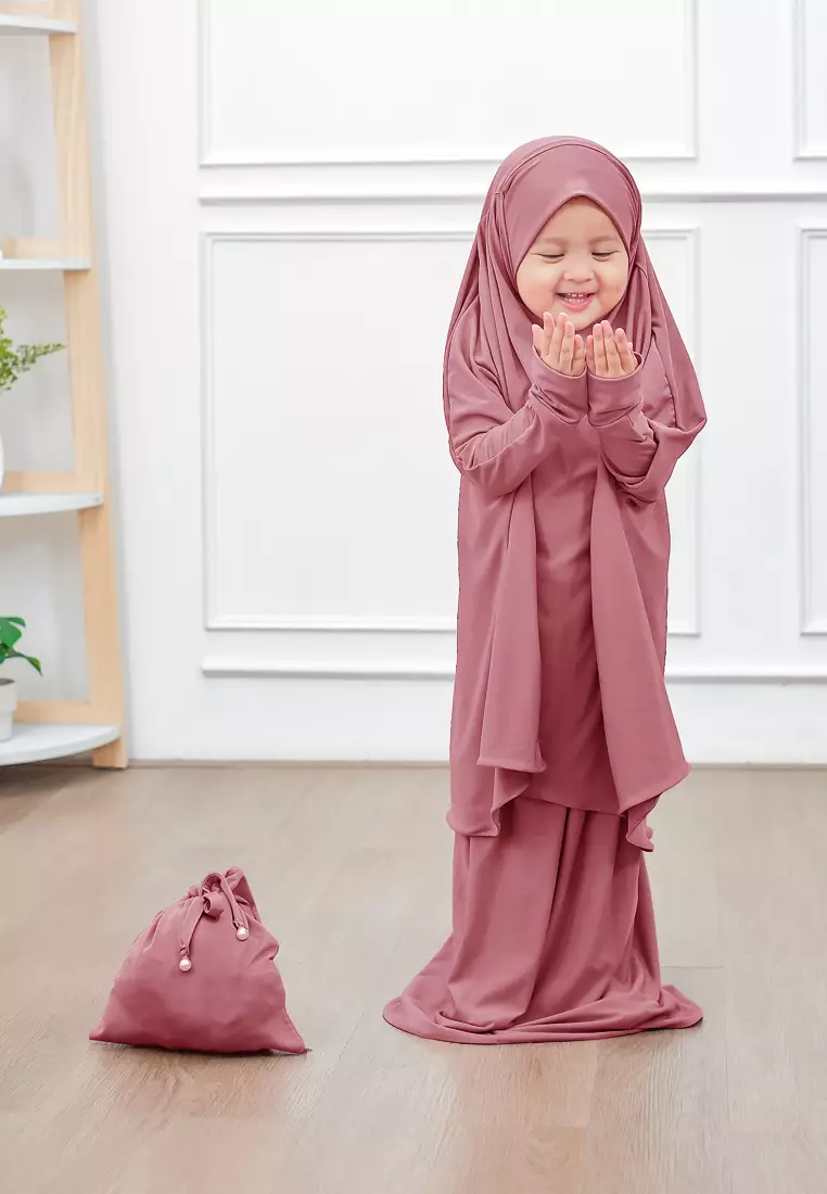 Zelena - Raudhia Prayer Set Anak | Set Mukena French Khimar - Mauve